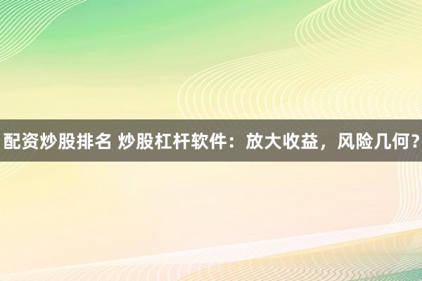 配资炒股排名 炒股杠杆软件：放大收益，风险几何？