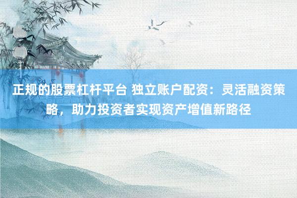 正规的股票杠杆平台 独立账户配资：灵活融资策略，助力投资者实现资产增值新路径