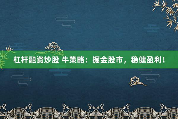 杠杆融资炒股 牛策略：掘金股市，稳健盈利！