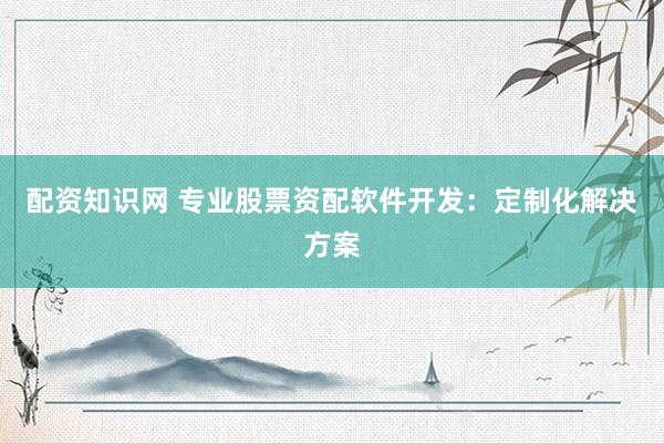 配资知识网 专业股票资配软件开发：定制化解决方案