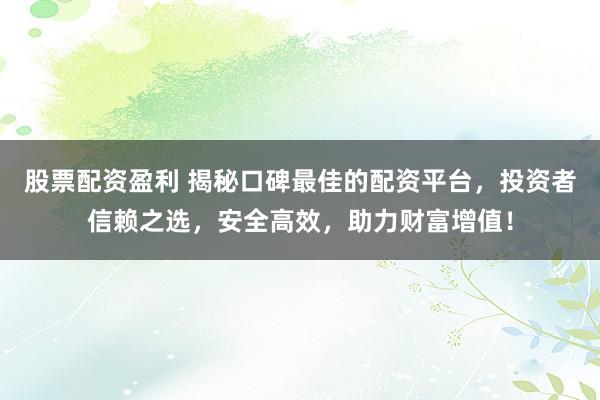 股票配资盈利 揭秘口碑最佳的配资平台，投资者信赖之选，安全高效，助力财富增值！
