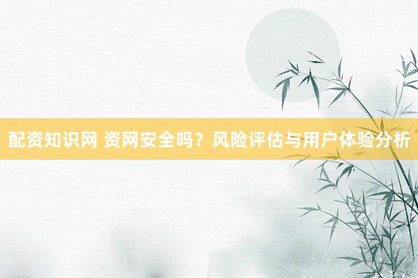 配资知识网 资网安全吗？风险评估与用户体验分析