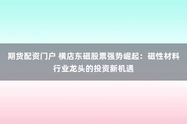 期货配资门户 横店东磁股票强势崛起：磁性材料行业龙头的投资新机遇