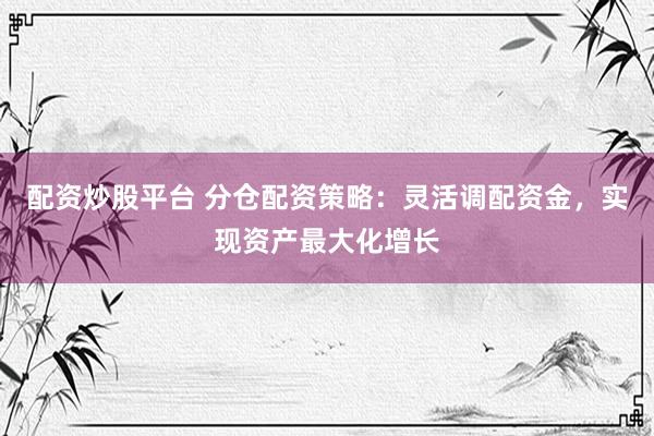 配资炒股平台 分仓配资策略：灵活调配资金，实现资产最大化增长